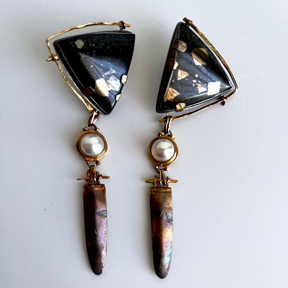Carolyn Morris Bach Earrings 18K gold, Sterling Silver, Pearl and stone earrings - Picture 1 of 9